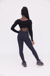 Ribbed Seamless Twist Front Top-Black